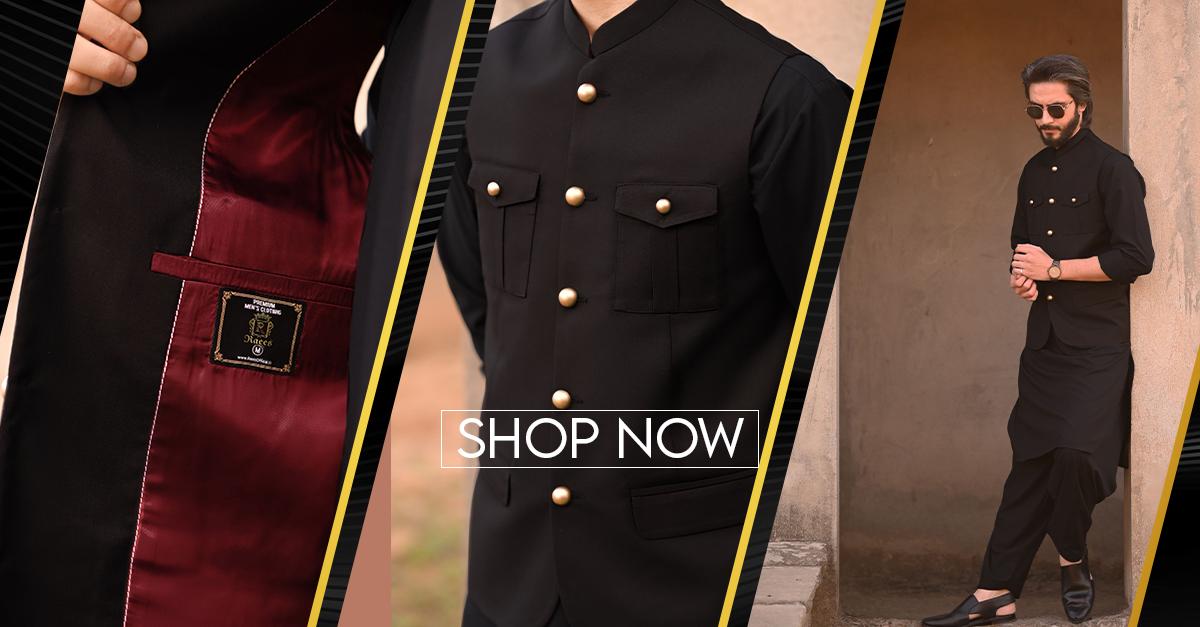 Elevate Your Style with Black Pocket Waistcoat for Men's Shalwar Qameez | Traditional Menswear Collection