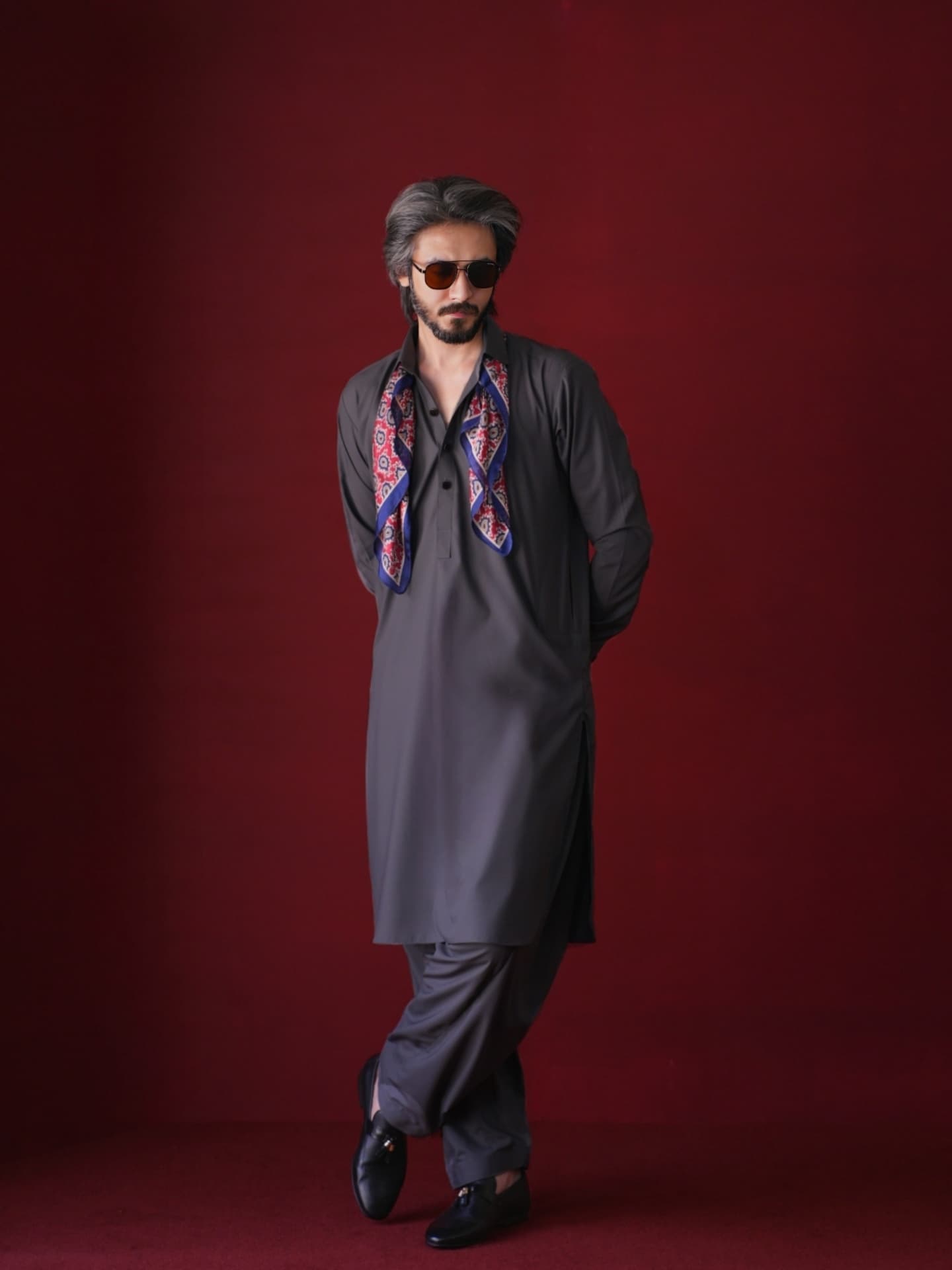 Dark Gray Kameez Shalwar