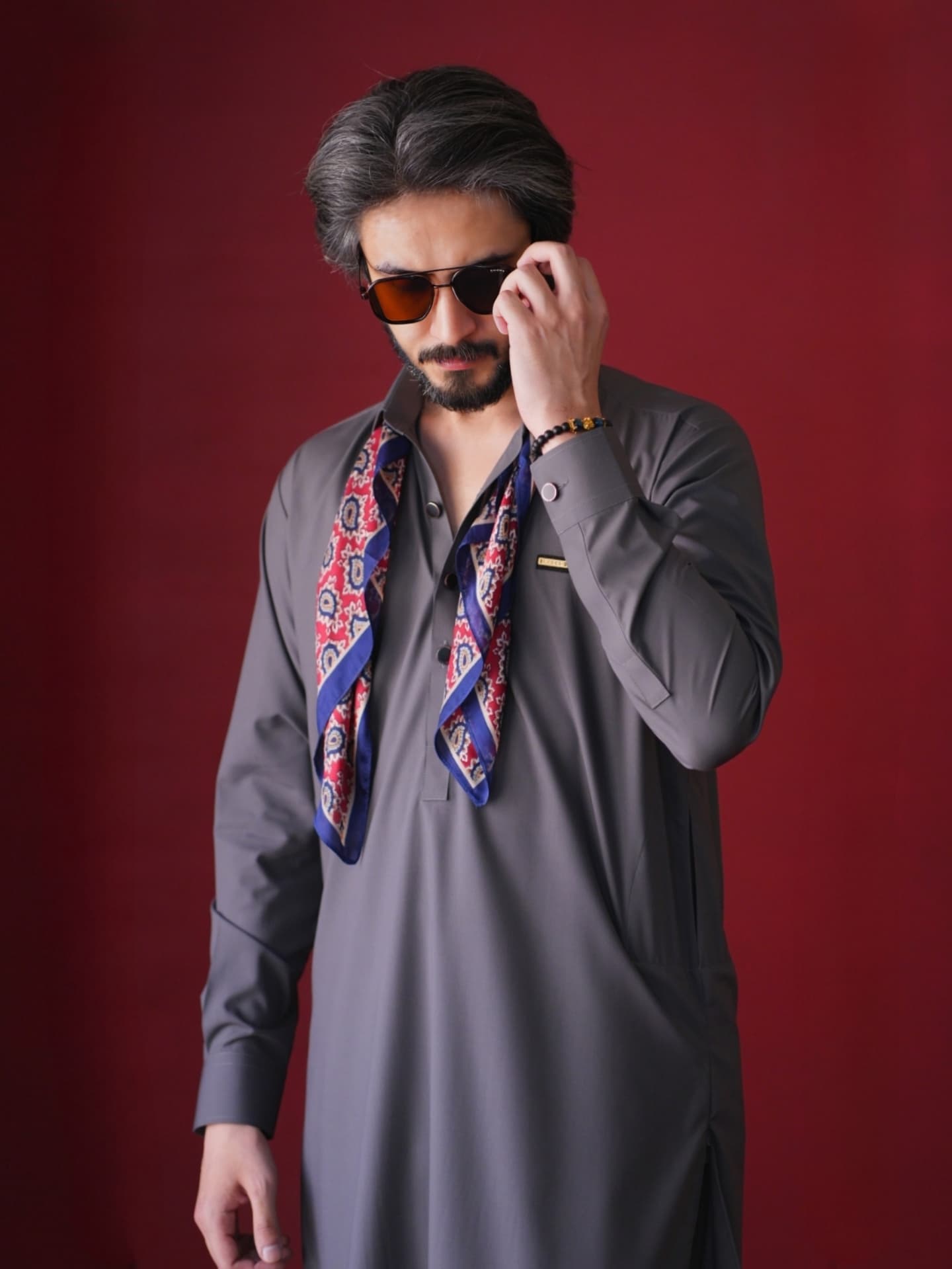 Dark Gray Kameez Shalwar