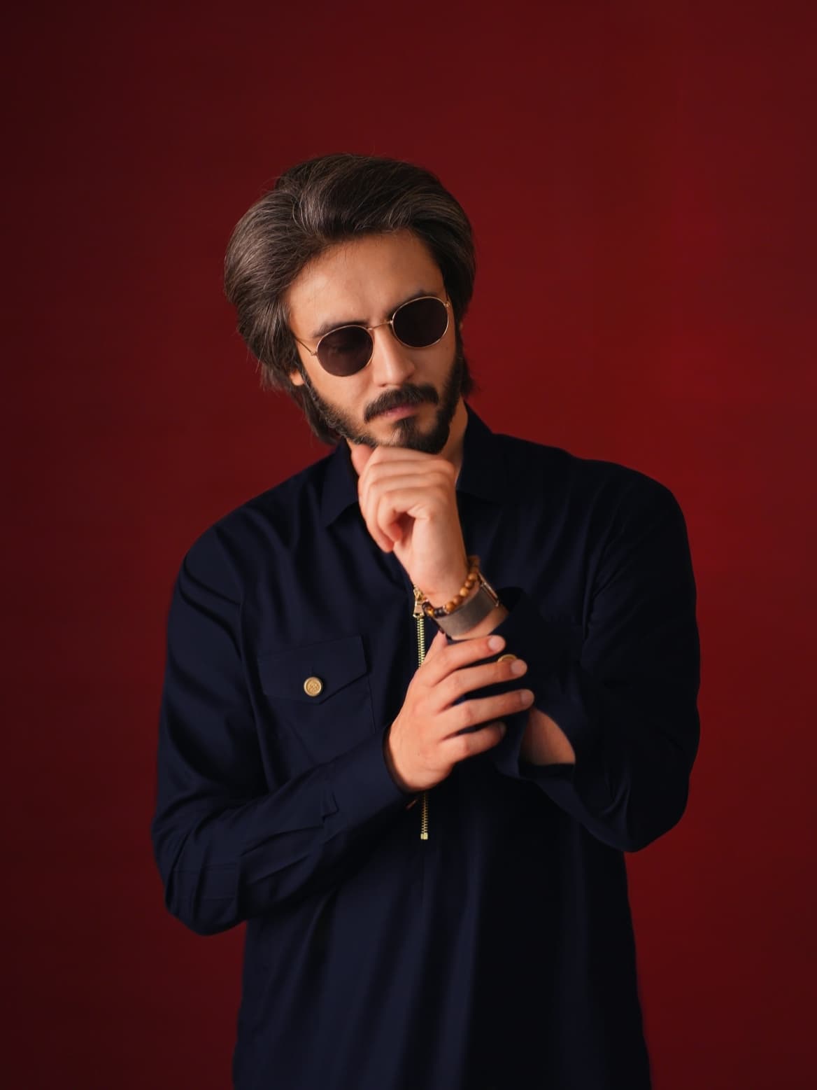 Blue Zip Neck Kameez Shalwar