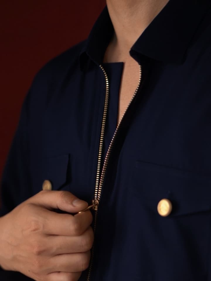 Blue Zip Neck Kameez Shalwar