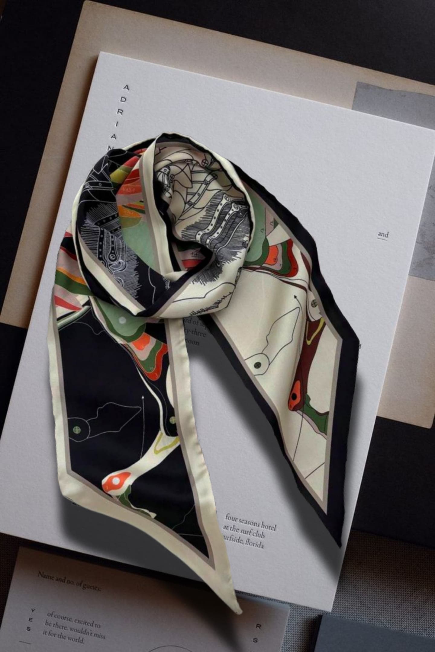 Noir Flora Silk Scarf