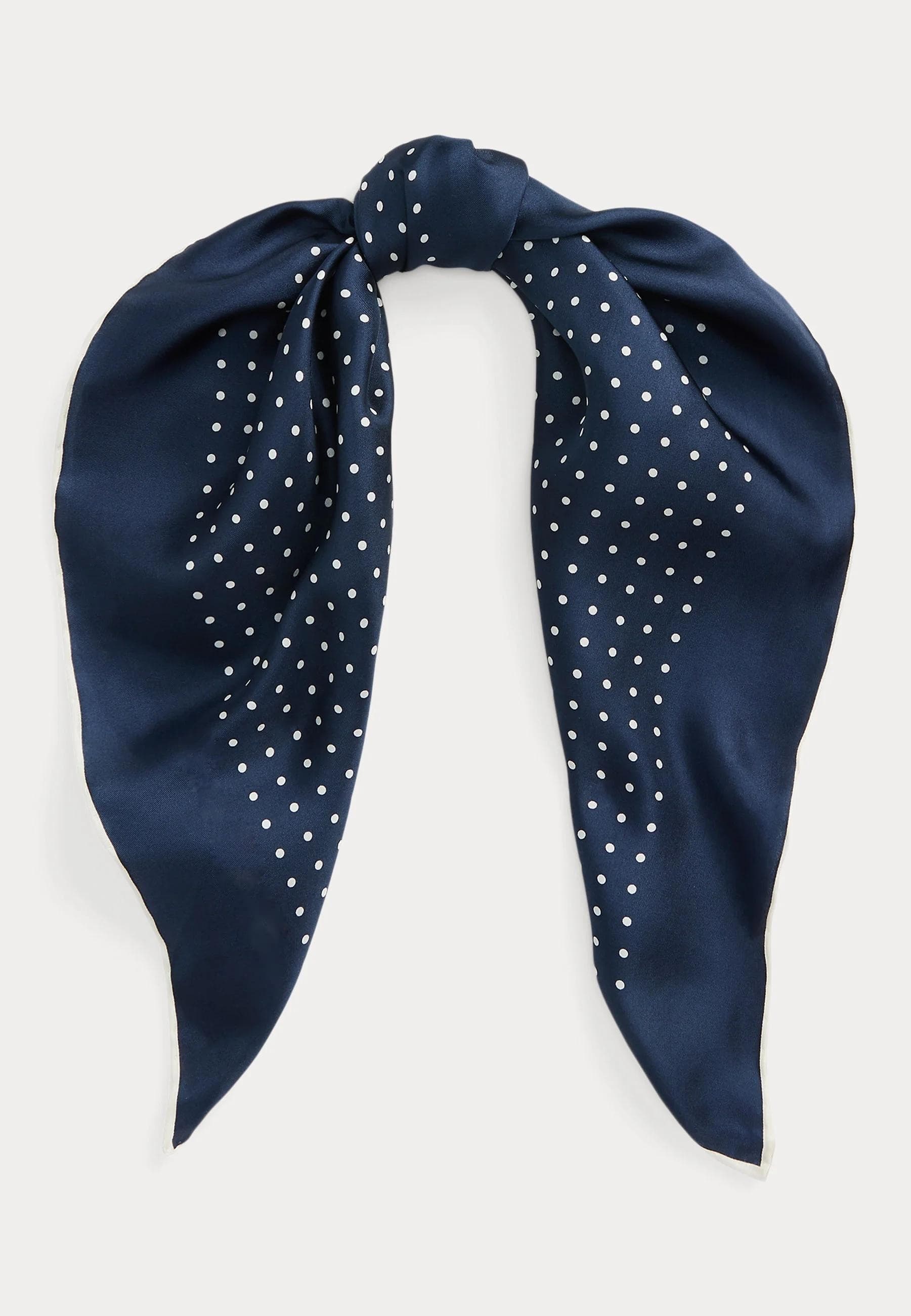 Blue Polka Dot Silk Scarf