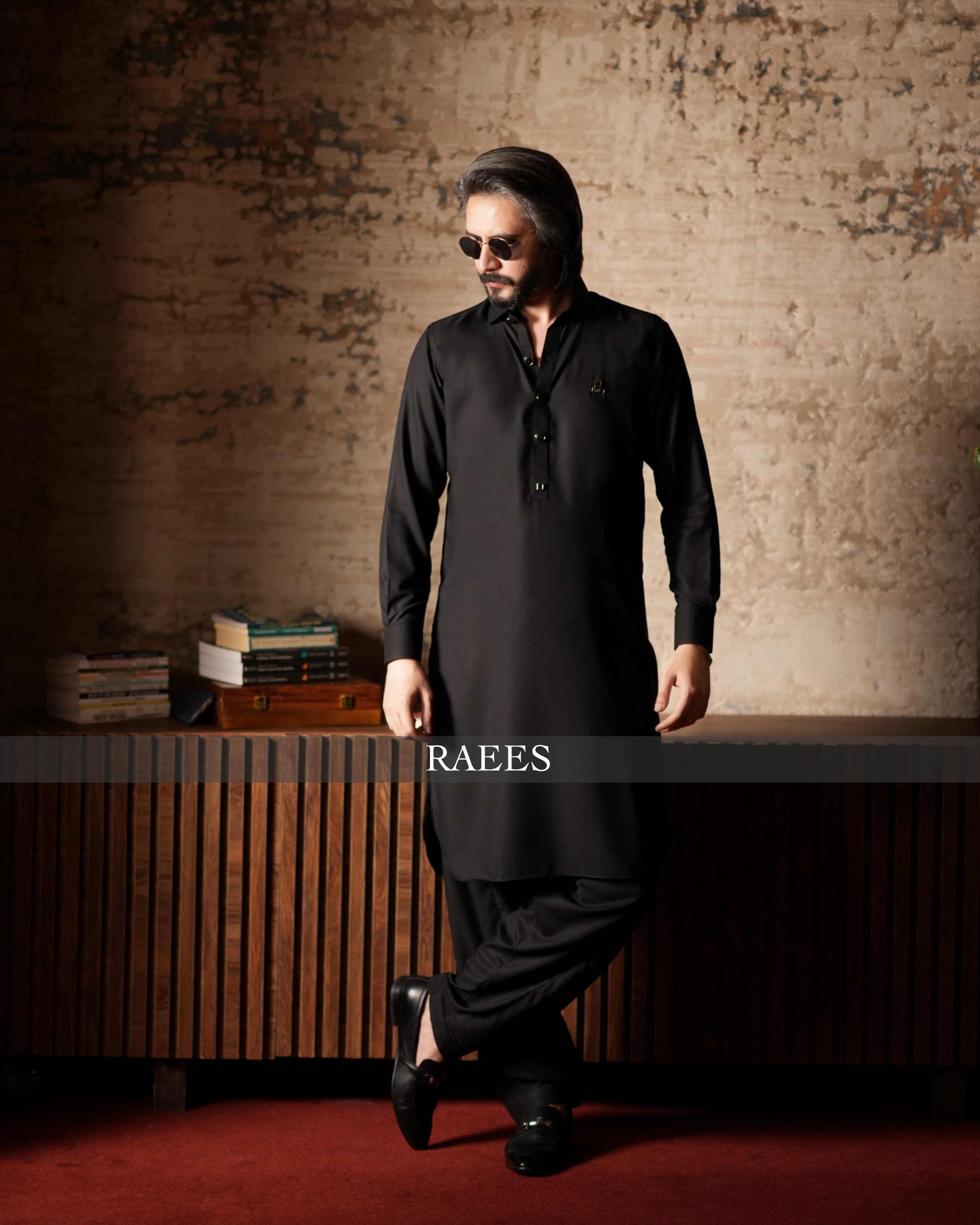 Empire Black Textured Kameez Shalwar