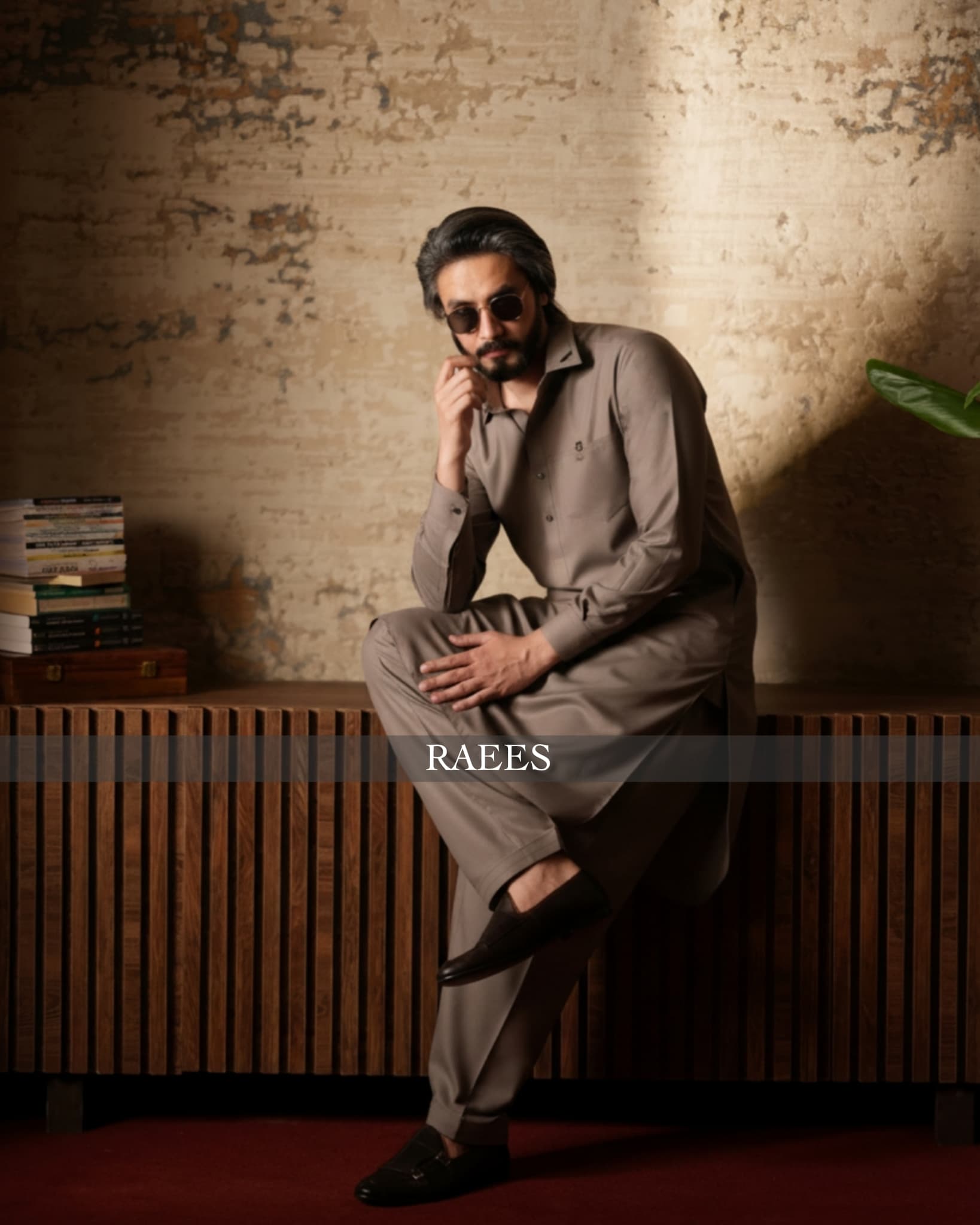 Tan Textured Kameez Shalwar