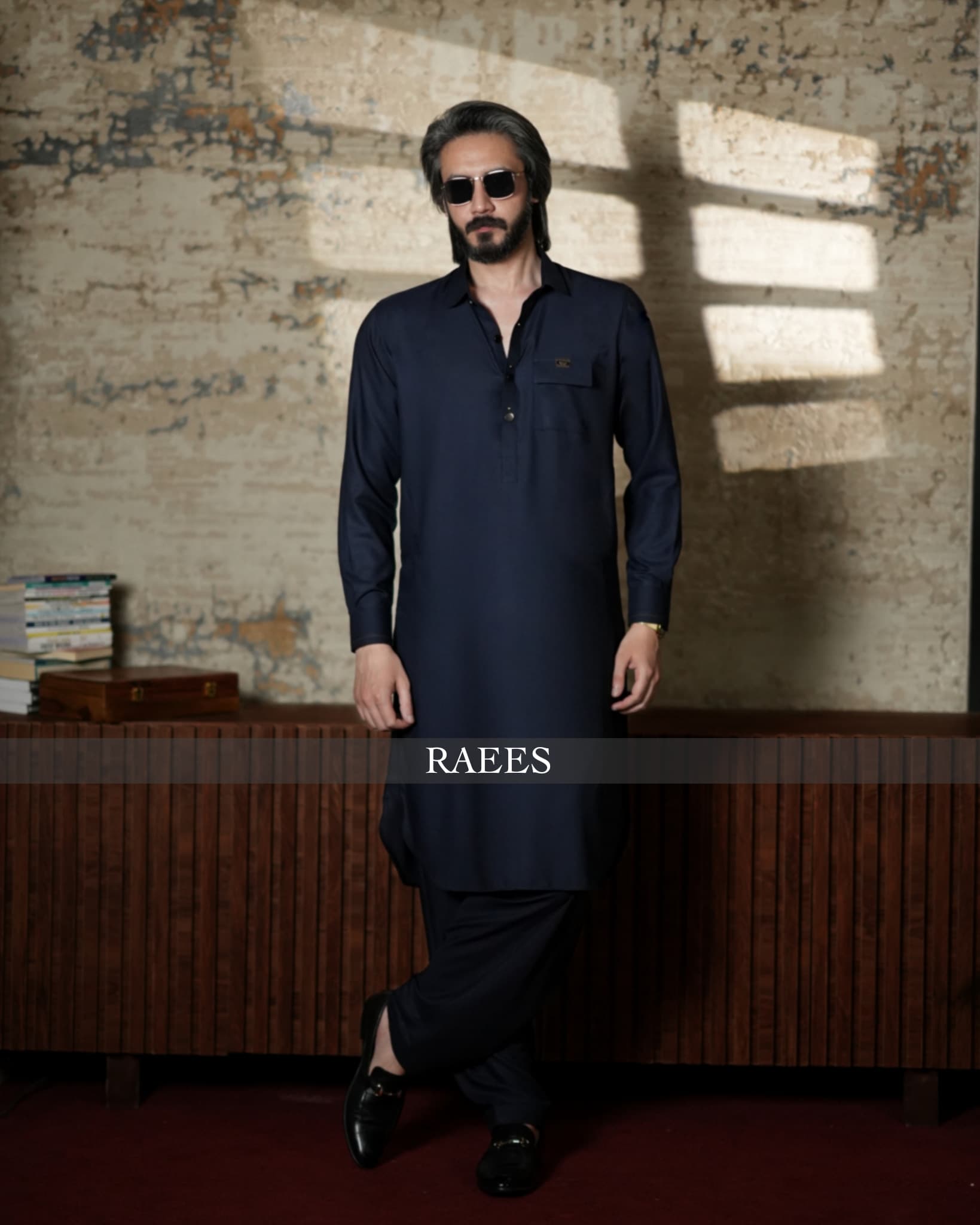 Sapphire Blue Textured Kameez Shalwar